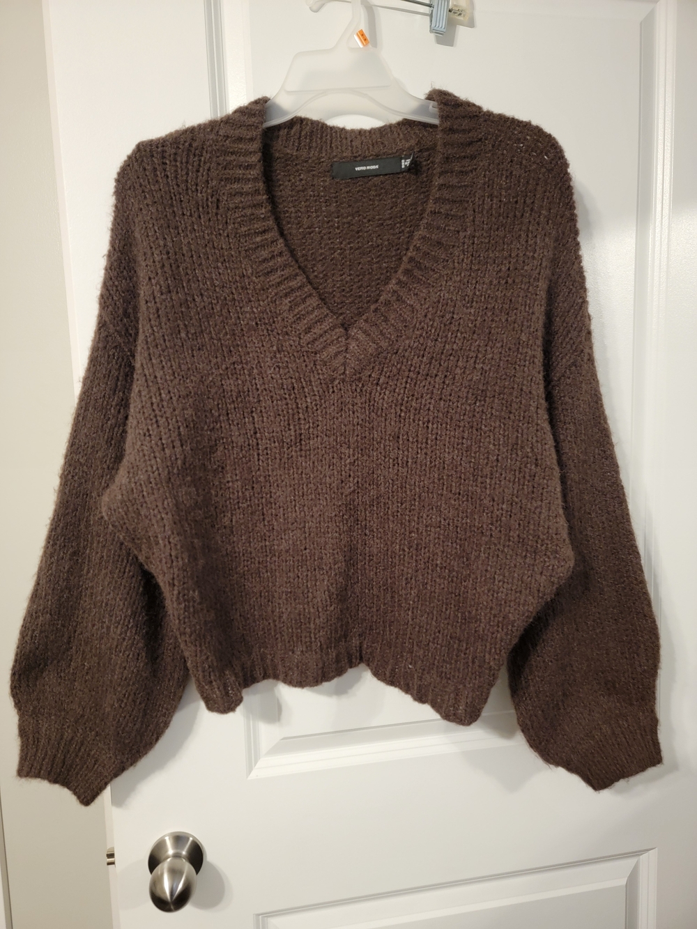 Vero Moda Cozy Brown V-Neck Chunky Sweater